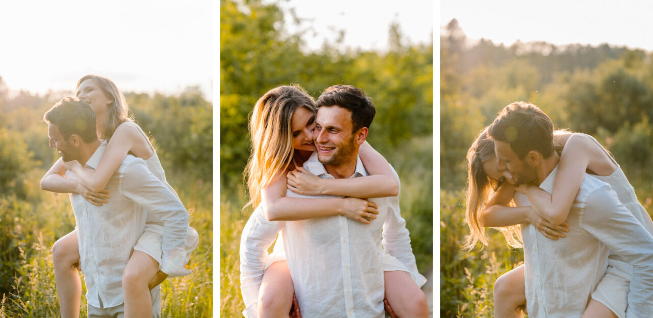 narzeczeni podczas fotograficznej sesji w lesie